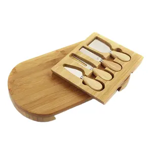 Natural e Eco-amigo Placa De Queijo De Bambu com Talheres Set Nova placa de queijo de carvalho design com conjunto Faca Ferramentas aceitar OEM