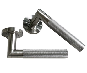 Poignée de porte à levier moleté en acier inoxydable massif de haute qualité moderne sur rose pour portes intérieures - Product Image 1