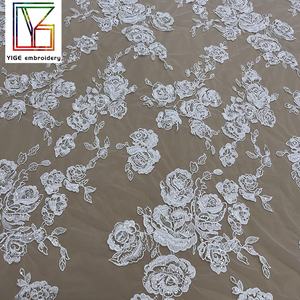 Lusso <span class=keywords><strong>bianco</strong></span> tessuto di pizzo con paillettes da sposa francese da sposa <span class=keywords><strong>Tulle</strong></span> con paillettes ricamo fiore tessuto di pizzo - Product Image 5