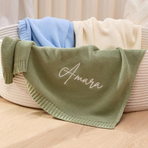 Manta de punto con nombre bordado, manta de algodón personalizada para cochecito, suave y transpirable, <span class=keywords><strong>regalo</strong></span> para recién <span class=keywords><strong>nacido</strong></span>, recuerdo. - Product Image 6