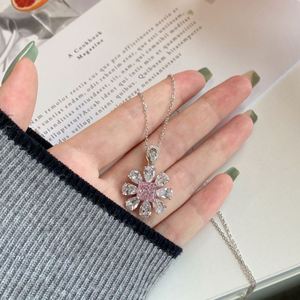 Dylam <b>Top</b> End Rhodium Plated Flower Shape CZ Pendant Necklaces for Women Setting with Clear Pink 5A Cubic Zirconia - Product Image 5