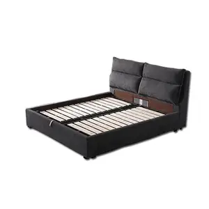 Harga Diskon Platform Modern Bed King Size Kain Papan Kepala Berlapis Kain dengan Bilah Kayu