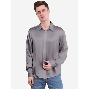 Camicia di seta di gelso 100% di lusso di alta qualità da uomo con logo personalizzato business top scialli di seta camicia di seta da uomo - Product Image 6
