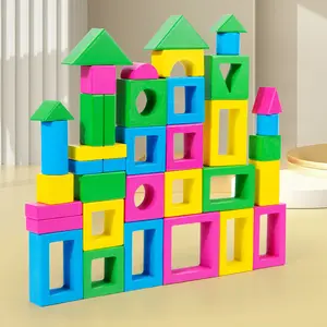 彩色认知游戏儿童蒙特梭利3D创意建筑玩具带托盘40pcs儿童教育木制积木