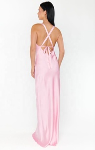 Vestido Maxi Formal de Noche, Color Rosa Satinado, Cuello Tipo Capucha, Corte Diagonal, Drapeado, Nueva Temporada 2026 - Product Image 4