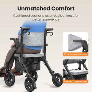 मैट पेशेवर समायोज्य स्टील रोलेटर वॉकर आरामदायक सीट पोर्टेबल रोगी खरीदारी चिकित्सा आउटडोर तह उपकरण - Product Image 5
