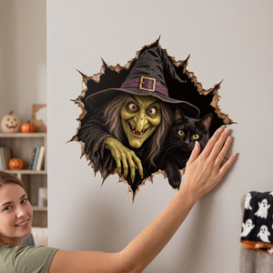 Autocollants <span class=keywords><strong>muraux</strong></span> 3D auto-adhésifs Sorcière et Chat Noir pour Halloween - Décoration multi-scènes - Product Image 2