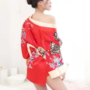 Pakaian tidur seksi wanita, baju tidur Terusan, piyama sutra, kostum Cosplay, Lingerie gaya Kimono Jepang tradisional