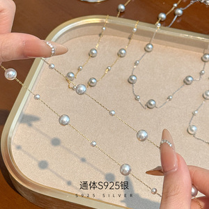 925シルバー パールチャーム チェーンネックレス レディース 高級感 - Product Image 4