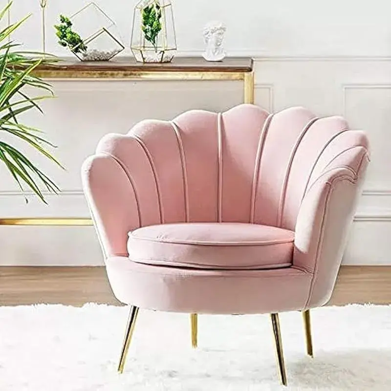 Comfortable Ergonomic Design Curved Back Thick Cushion Pink Velvet Arm Chair Velvet Accent Chair