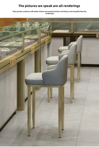 Taburete de mostrador moderno de acero inoxidable, taburete alto con respaldo de cuero para joyería, recepción, gafas, tienda, cajero, silla de Bar DE TRABAJO - Product Image 3