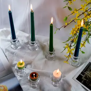 واضح الزجاج شمعدان حاملي ، مجموعة من 4 أصحاب شمعة ذات فتيل للزينة الزفاف و الطعام