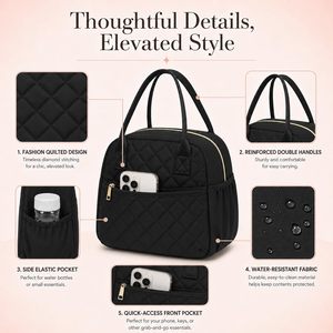 Borsa Termica Pieghevole da Donna in Poliestere da 9,4L Impermeabile <span class=keywords><strong>con</strong></span> Chiusura a Cerniera per Conservazione Alimenti, Lavoro, Scuola, Viaggi e Picnic - Product Image 3