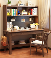 Bureau d'étude en bois massif avec étagère supérieure, panneau perforé et étagères de rangement, table d'ordinateur pour bureau à domicile, vente en gros pour chambre et appartement