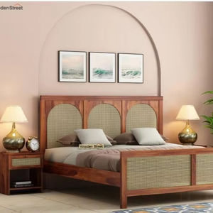 Juego de dormitorio moderno de madera de mediados de siglo con cama doble ecológica hecha a mano y almacenamiento Más vendidos - Product Image 1