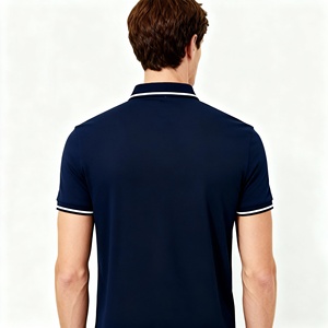 <span class=keywords><strong>Polo</strong></span> a maniche corte da uomo blu navy con colletto e polsini a contrasto, chiusura a due bottoni, maglia casual da golf. - Product Image 4