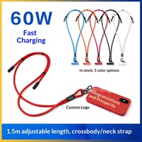 Kabel Pengisi Daya Cepat Tipe-C 60W dengan Tali Leher - Kabel Transfer Data Ponsel Lightning-C, Panjang Dapat Disesuaikan