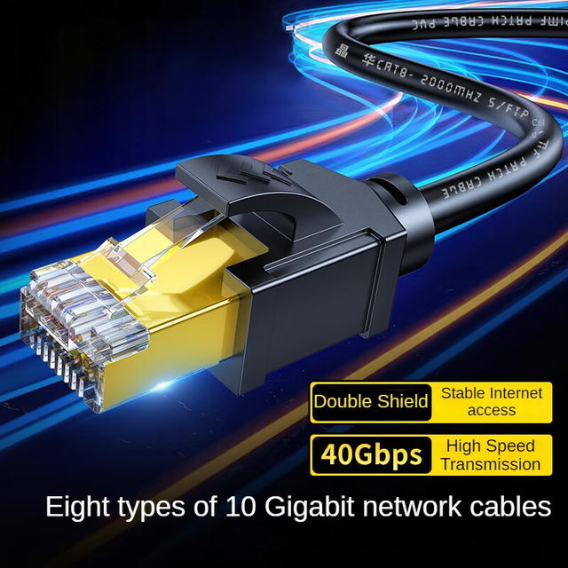 High Quality CAT8 26AWG Pure Copper RJ45 Network Cable Gold Plated 8-cores Twisted SSTP SFTP Patch Cord Ethernet Flat Cable