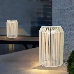 2023 Novo Design Outdoor Led Solar Powered Rattan Luzes Ip65 Impermeável Jardim Natural Decoração Lanterna Lâmpada