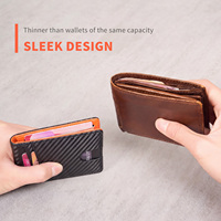 Dompet Pria RFID Slim dengan Penjepit Uang, Tempat Kartu Minimalis Lipat Dua untuk Saku Depan, Dompet Kartu Kredit Serat Karbon