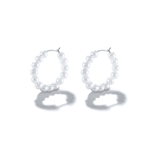 Boucles d'oreilles créoles en argent sterling S925 plaqué or en forme de C avec perles pour femme, bijoux de mariage - Product Image 6