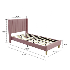 Rosa principessa bambini camera da letto <span class=keywords><strong>ragazze</strong></span> camera da letto bambini tappezzeria letto singolo con <span class=keywords><strong>gambe</strong></span> in legno - Product Image 3