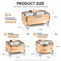 Plat de service de luxe en acier inoxydable martelé or rose, chauffe-plat hydraulique pour buffet, idéal pour mariages, fêtes, hôtels et traiteurs