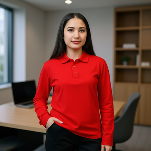 เสื้อโปโลผู้หญิงทรงเข้ารูป ผ้าคอตตอนปิเก้ แขนยาว ทรงสลิมฟิต เสื้อโปโลยูนิฟอร์มบริษัท ไซส์ XS ถึง 5XL - Product Image 2