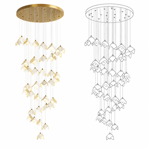 Lustre long en céramique personnalisé à plusieurs têtes pour villa, duplex, plafond haut, escalier, hall d'entrée - Product Image 4