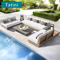 Canapé d'extérieur en teck pour patio de villa, balcon d'hôtel, ensemble de meubles en bois résistant aux intempéries pour jardin et cour