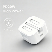 Chargeur rapide USB-C électrique PD 20W en gros, 5V/3A, avec prise UK pliable, câble et boîte de vente au détail