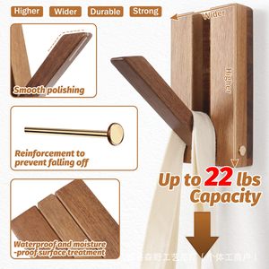 Ganchos para abrigos de madera maciza para montar en la pared, color nogal, con tornillos integrados, resistentes, con capacidad de hasta 22 libras, para colocar detrás de puertas o en paredes. - Product Image 1