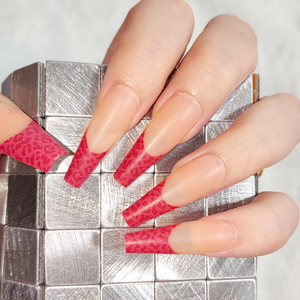 Logo personnalisé Nude Natural Full Cover Press on Nails Red Leopard Print French Fake Nail Tips Supplies Long Coffin Matte False Nail - Product Image 4