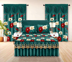 Set Copriletto Trapuntato Stampato in 5 Pezzi con Tende e Valletta, Set Biancheria da Letto Floreale Pronto per la Spedizione, per Vendita all'Ingrosso - Product Image 1