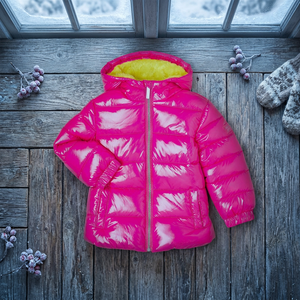 Chaqueta Acolchada Rosa con Capucha, Cierre de Cremallera, Cortavientos, Abrigo de Invierno Unisex, Color Sólido Informal, Corte Regular, Forro de Piel Sintética - Product Image 3
