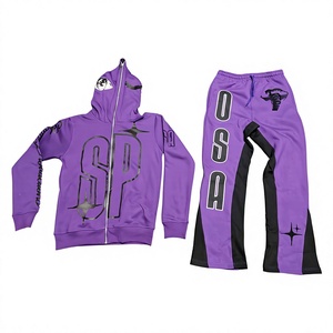 Chándal con cremallera completa, pantalones apilados, acampanada y conjuntos de pantalones Sudadera con capucha, chándal apilado con estampado de pantalla para hombres - Product Image 1