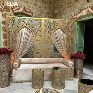 LEDA Wedding Decoration Modern Indoor Square Indian Wind Gold Metal Iron <b>Backdrop</b> with Patterns - Product Image 1