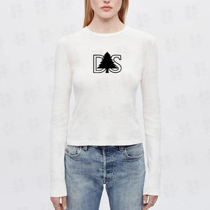 Camiseta Deportiva Ajustada de Spandex Elástico con Estampado Personalizado, Camiseta de Manga Larga para Mujer, Color Sólido, Absorbe la Humedad - Product Image 3