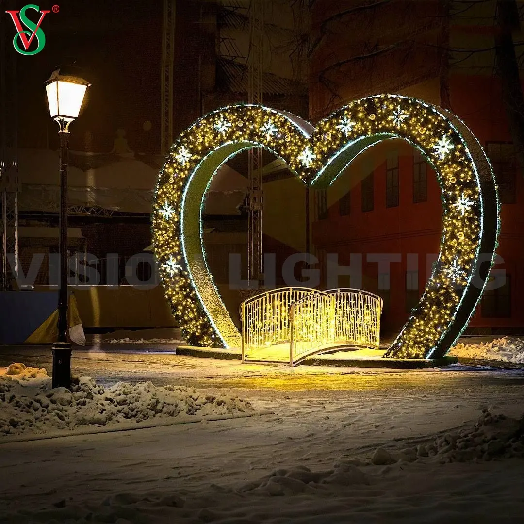 Outdoor Valentine's Romantic Decoration Led Lighted Heart Arch Motif Lighting for Wedding Supplies