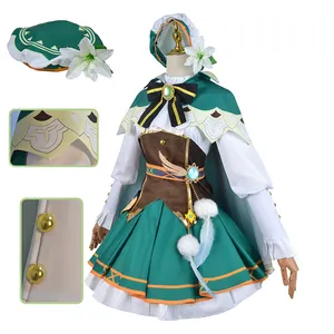 BAIGE Adults/Kids Anime Game Genshin Impact Venti Cosplay Costume Wig Shoes Outfit Lolita Dress Halloween Party Costume