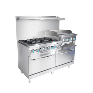 ציוד למטבח מסחרי כיריים גז 6 להבות עם פלאנצ'ה 24 אינץ', סלמנדרה ותנור - Product Image 1