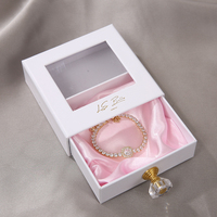 Boîte à bijoux en carton carrée avec logo personnalisé, avec fenêtre en PVC, pour collier, boucles d'oreilles, bracelet, rangement, poignée en cristal, 9*9*3cm