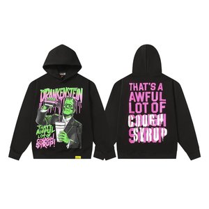 เสื้อฮู้ดดี้ผู้ชายลายกราฟิกฮิปฮอป ผ้าฝ้าย 100% 400GSM สีดำ AWFUL LOT COUGH SYRUP ทรงโอเวอร์ไซส์ สตรีทแวร์ แฟชั่นผู้ชาย ขายส่ง - Product Image 6