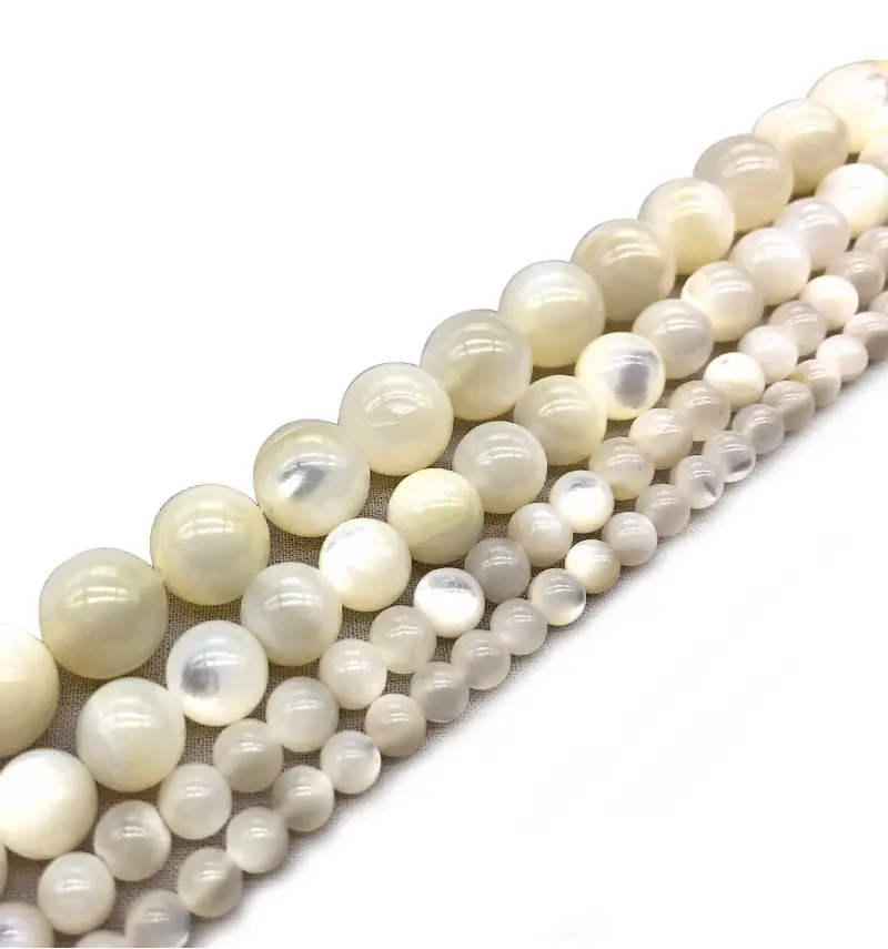 Natural White Shell Beads Smooth Pearl Shell Round Loose Spacer Beads for Jewelry Finding Making Bracelets Accessories