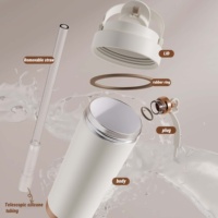 Thermos Professionnel de 750 ml en Acier Inoxydable 304, Tasse en Céramique Tri-Mode avec Paille Rétractable, Couvercle à Bascule et Large Ouverture, Poignée OEM