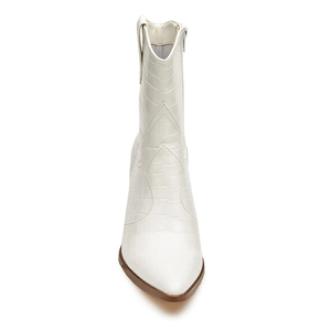 Stivaletti con Zip e Comfort con tacco medio grosso stivaletti da Cowboy bianchi da donna - Product Image 4