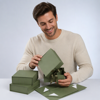 Boîte cadeau magnétique rigide pliable personnalisée en vert olive avec ruban en satin pour emballage de luxe, commandes en gros