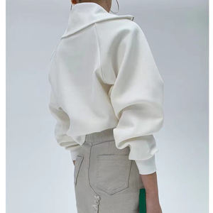 L230730 Custom Logo OEM Womens Causal Fashion Turn-Down Collar <strong>Hoodies</strong> Oversized Fleece Half Zip Pullover Sweatshirt for Women - Product Image 5