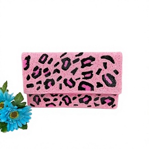 CRYSTAL <b>CRAFT</b> Pink & Black Custom Beaded Handmade Embroidered Evening Clutch with Custom Logo-Luxury Party Bags - Product Image 1