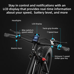 Bici Elettrica da Avventura Full Suspension con Ruote Fat, Motore da 1000W, 7 Velocità ad Alta Velocità e Schermo con Visualizzazione Dati - Product Image 5